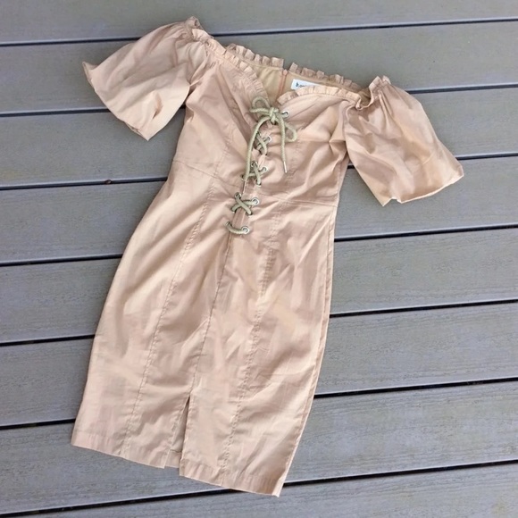 Boutique Dress Off Shoulder Khaki NWT Womens Small - Picture 1 of 12